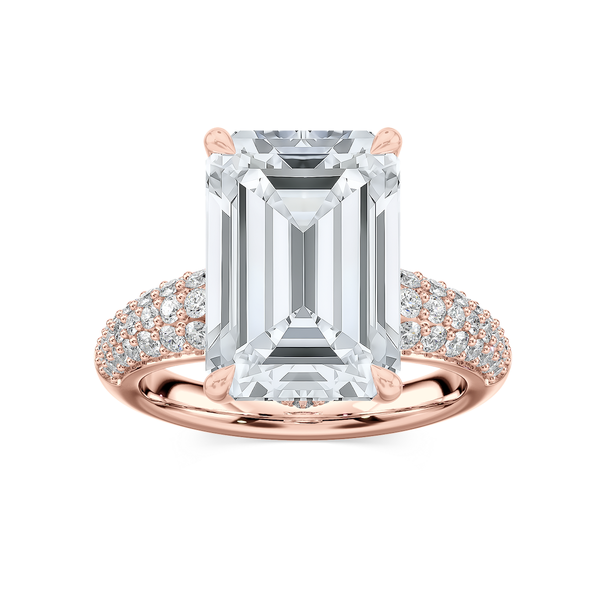 Madelyn 11 ½ ctw Emerald Lab Grown Diamond Pave Side Stone Engagement Ring - Signature Collection