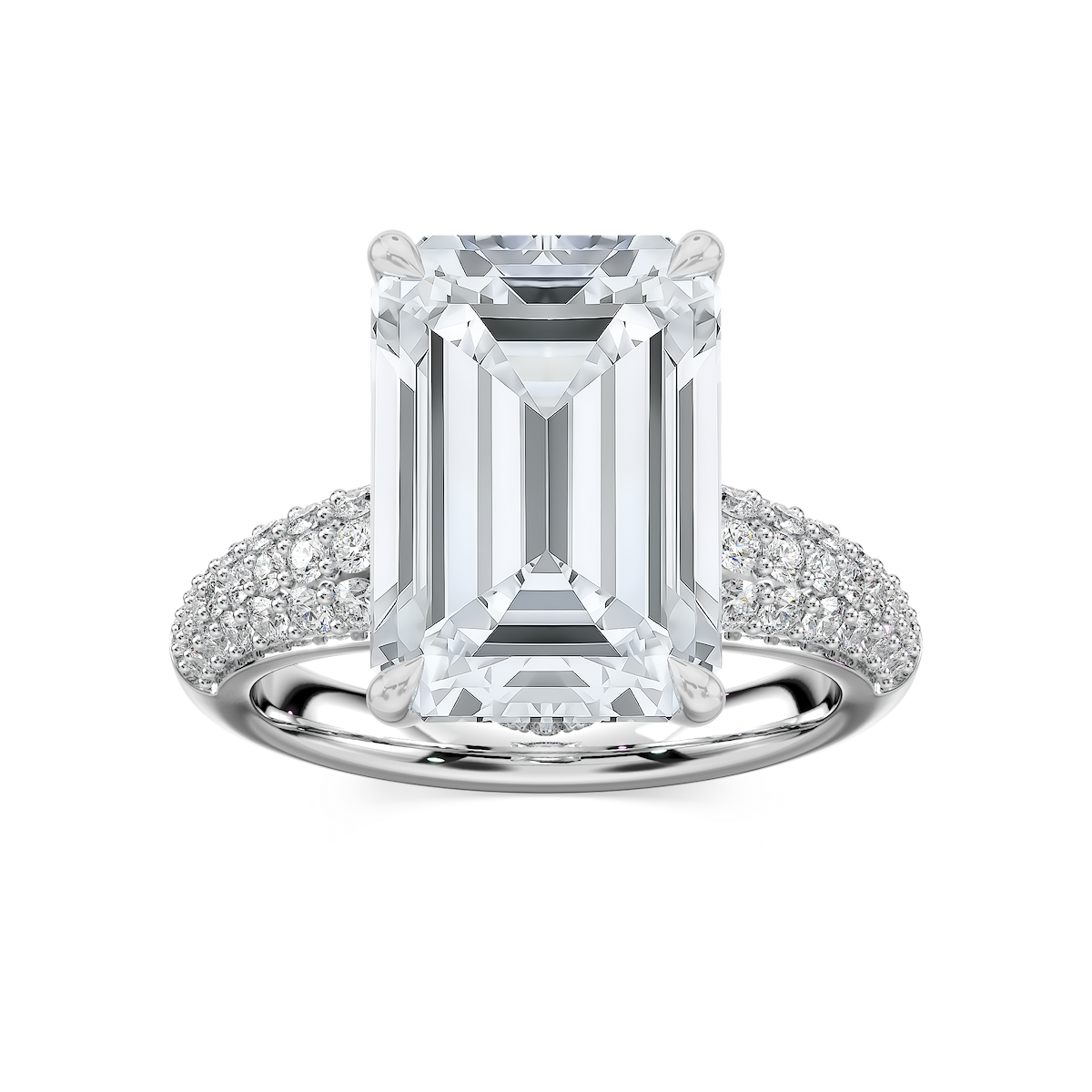 Madelyn 11 ½ ctw Emerald Lab Grown Diamond Pave Side Stone Engagement Ring - Signature Collection