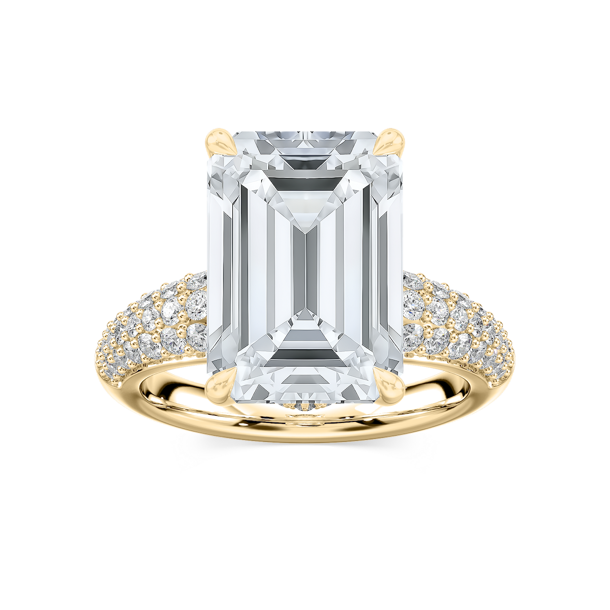 Madelyn 11 ½ ctw Emerald Lab Grown Diamond Pave Side Stone Engagement Ring - Signature Collection