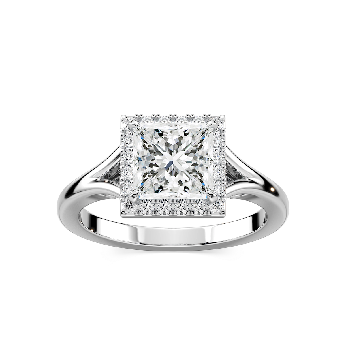 Maia Princess Lab Grown Diamond Split Shank Halo Engagement Ring