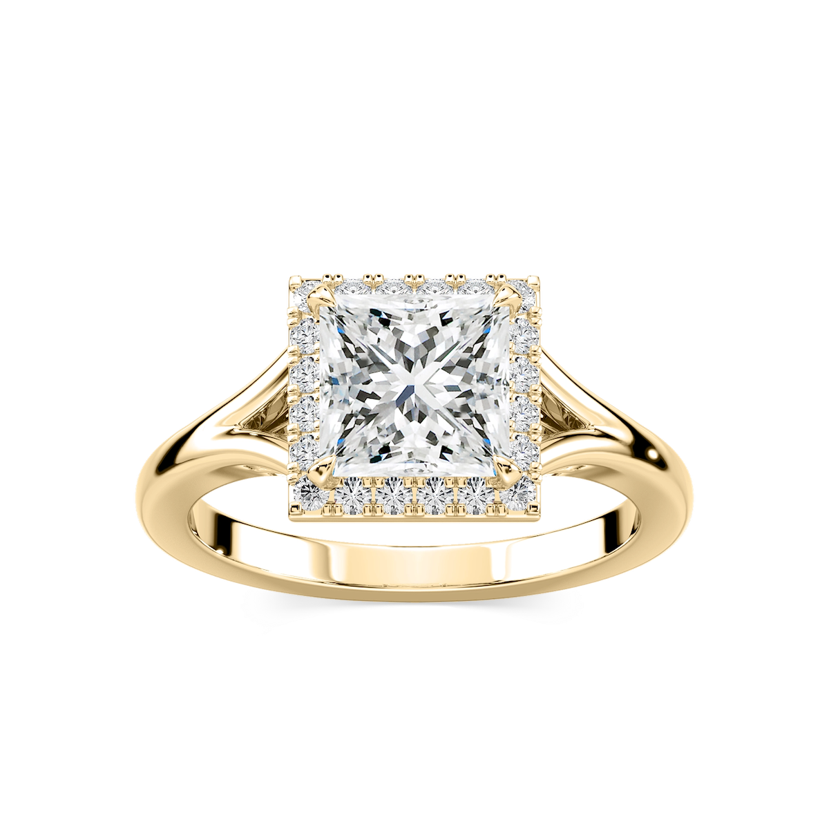 Maia Princess Lab Grown Diamond Split Shank Halo Engagement Ring