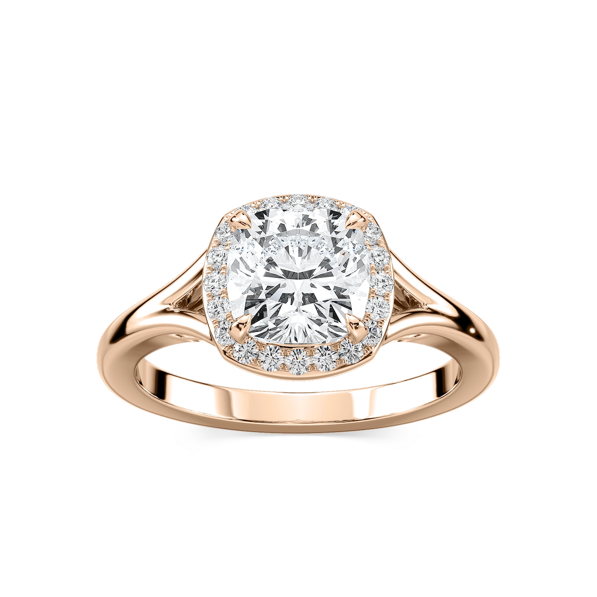Maia Cushion Lab Grown Diamond Split Shank Halo Engagement Ring