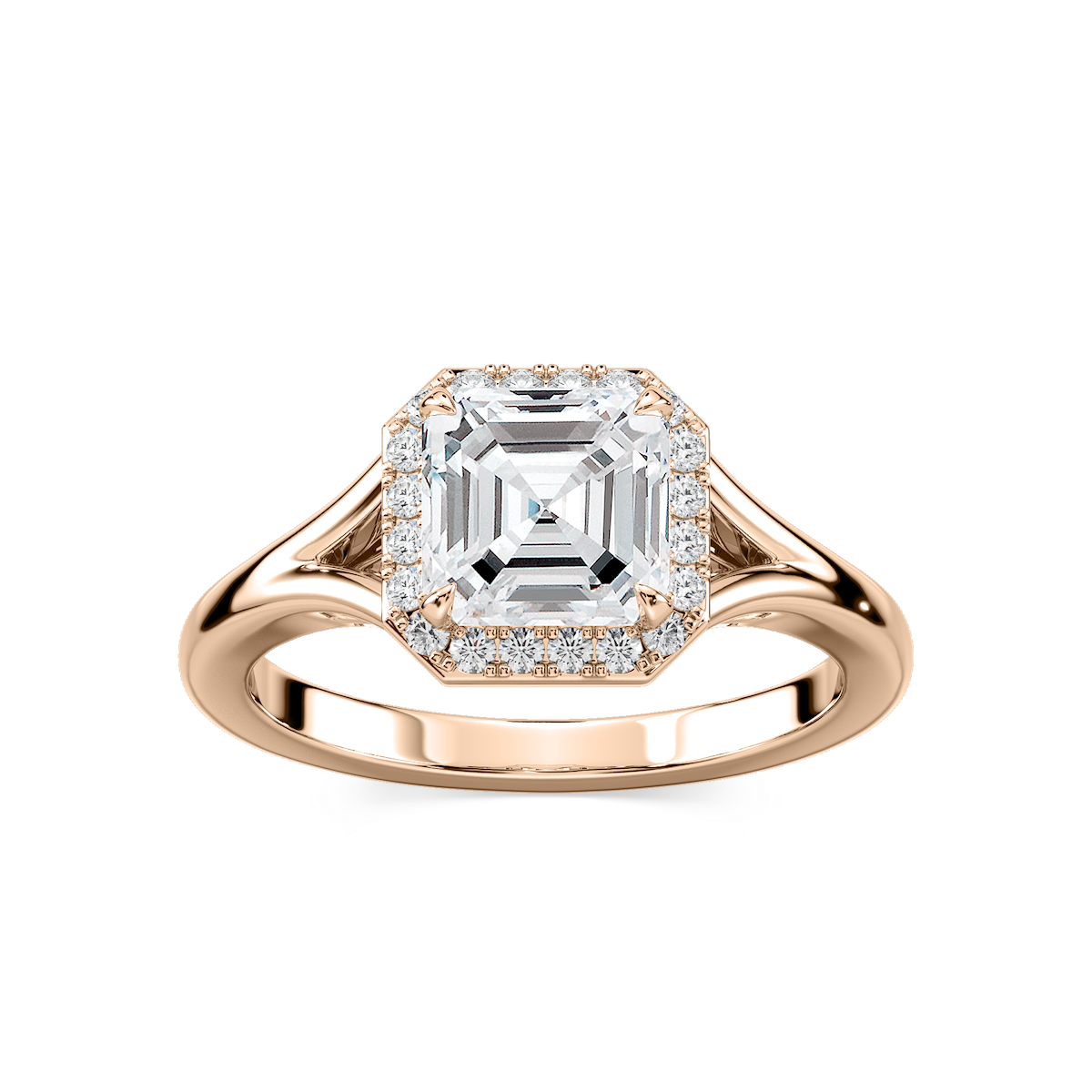 Maia Asscher Lab Grown Diamond Split Shank Halo Engagement Ring