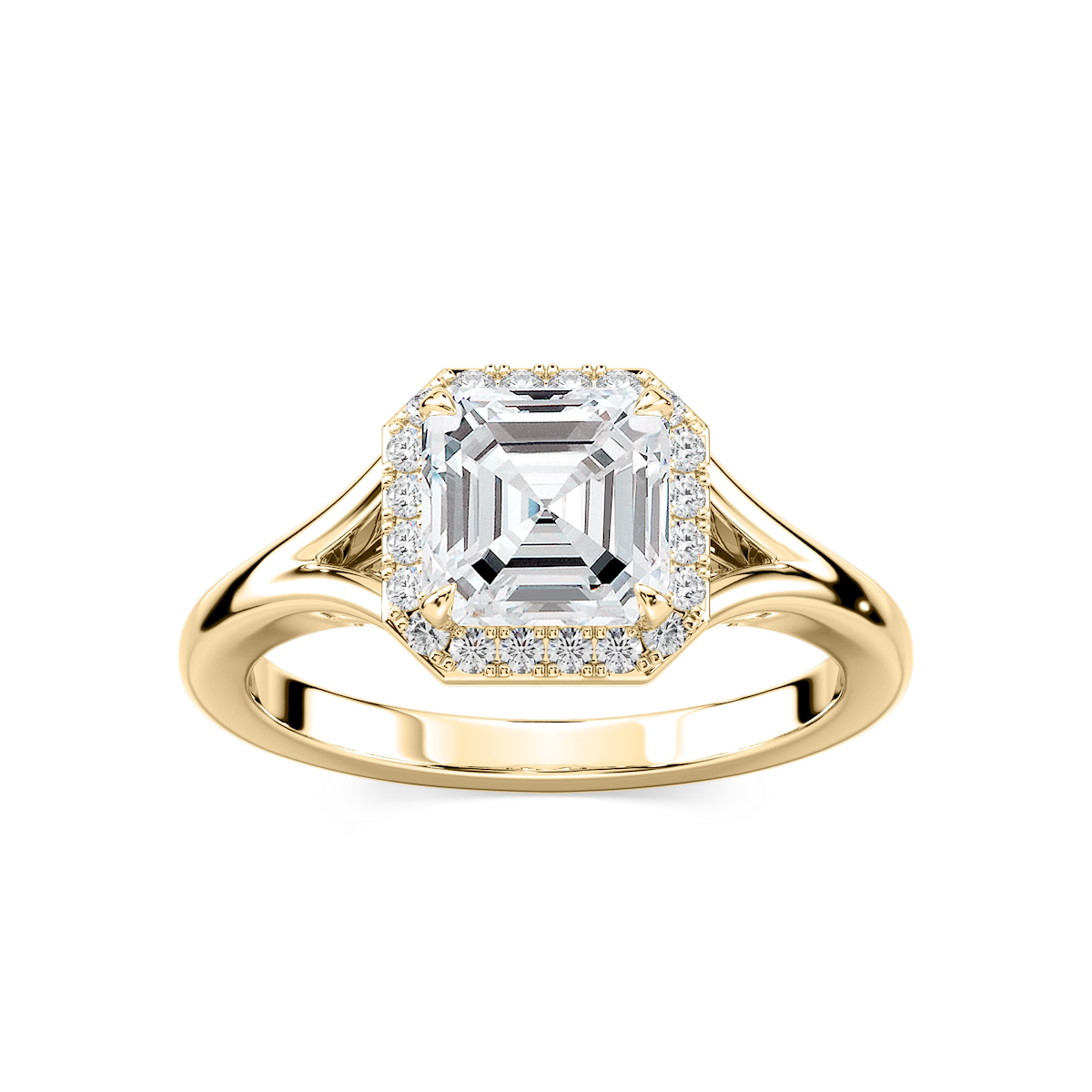 Maia Asscher Lab Grown Diamond Split Shank Halo Engagement Ring