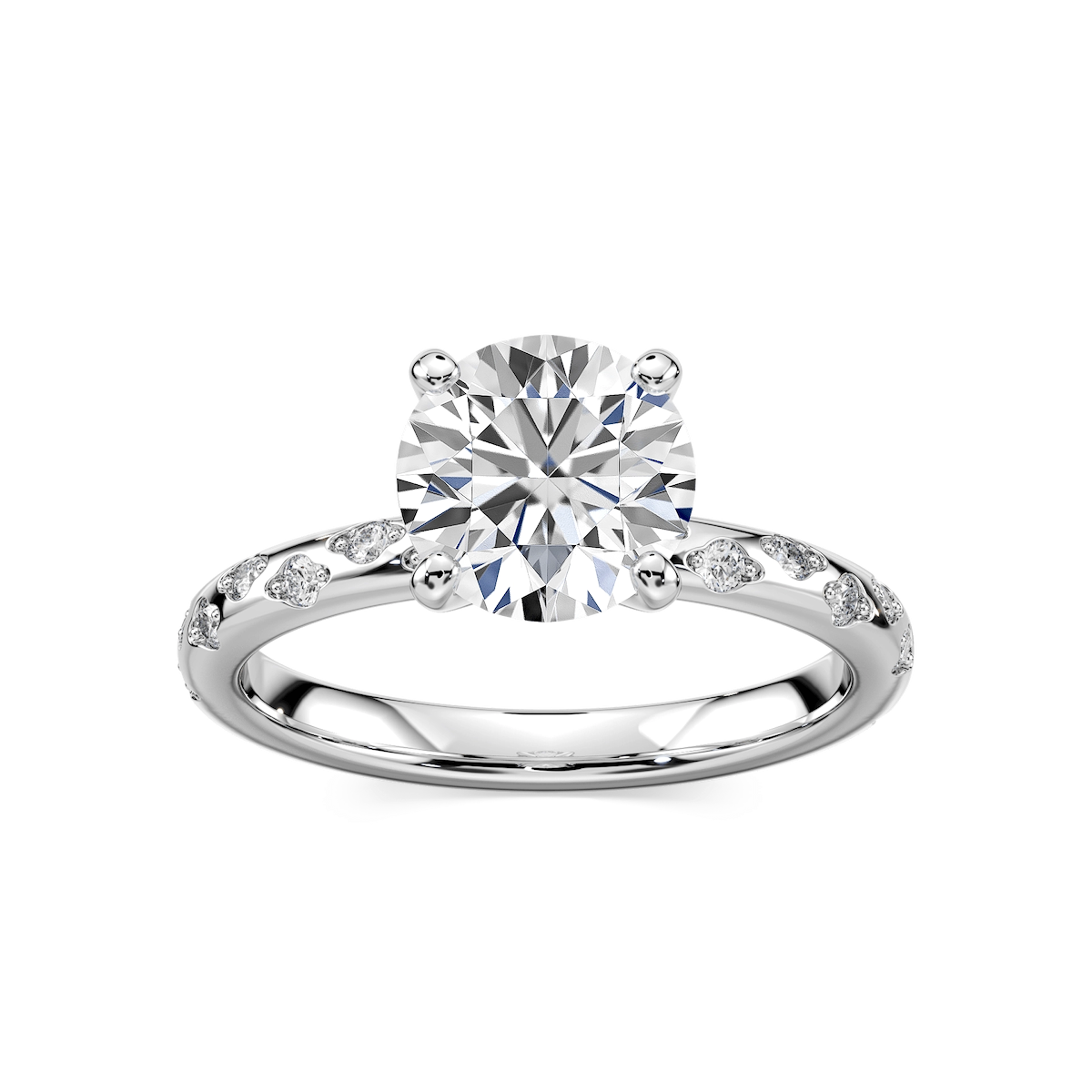 Rylee Round Lab Grown Diamond Scattered Side Stone Engagement Ring