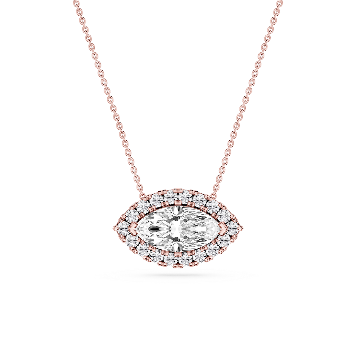 Marquise Lab Grown Diamond East West Halo Slide Pendant - 16 to 18 Inches