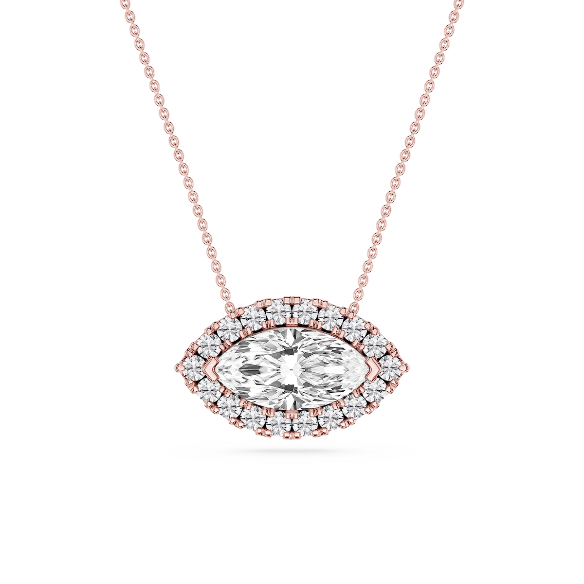 Marquise Lab Grown Diamond East West Halo Slide Pendant - 16 to 18 Inches