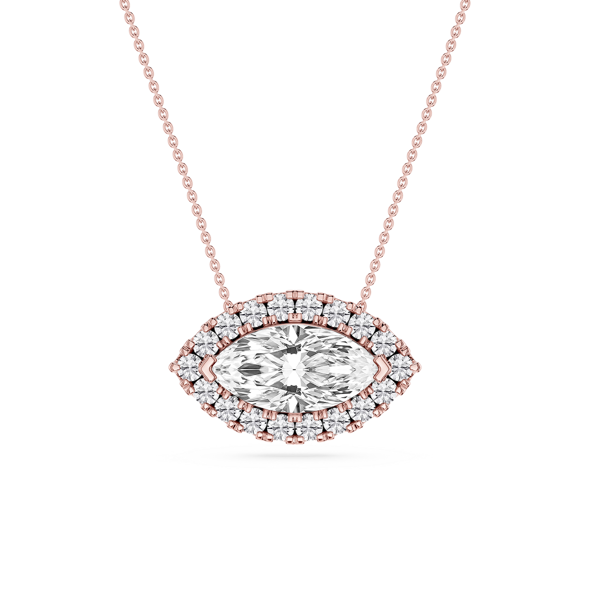 Marquise Lab Grown Diamond East West Halo Slide Pendant - 16 to 18 Inches