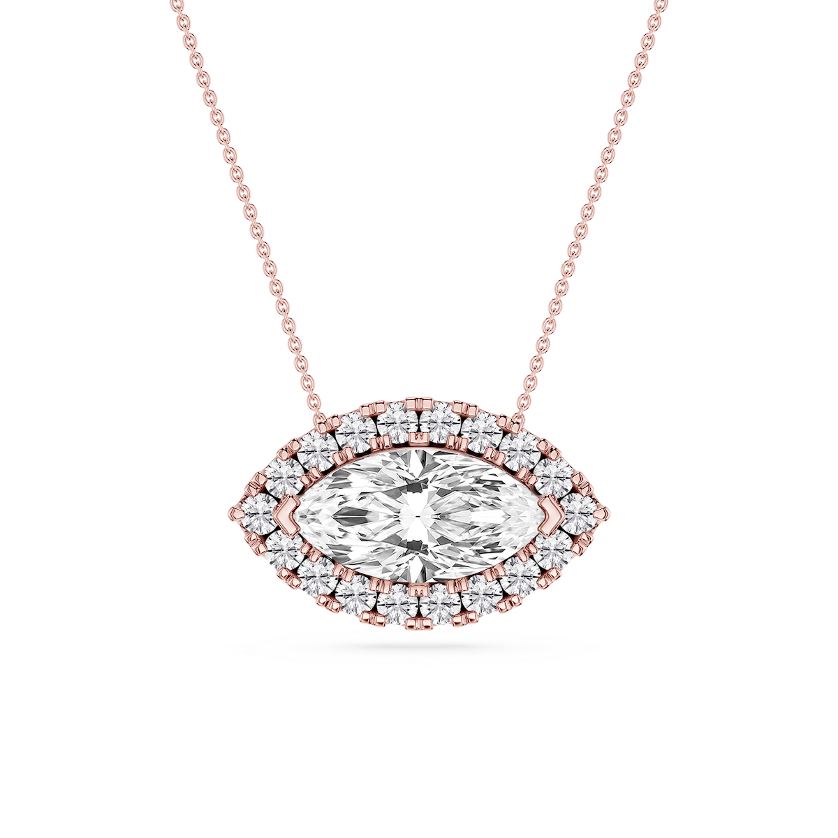 Marquise Lab Grown Diamond East West Halo Slide Pendant - 16 to 18 Inches