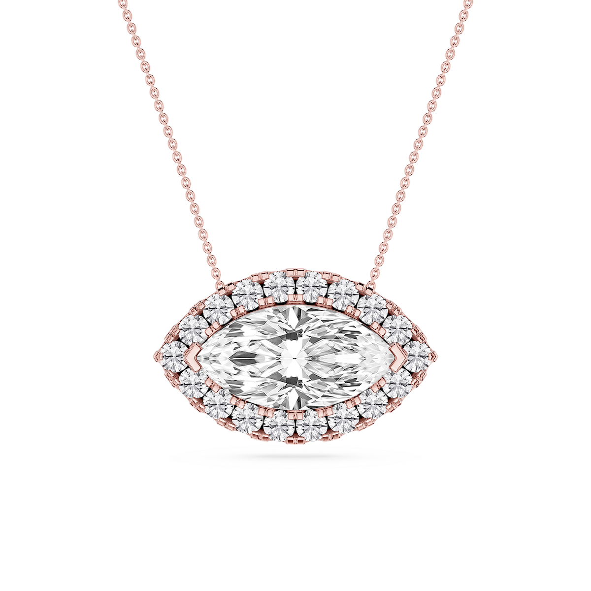 Marquise Lab Grown Diamond East West Halo Slide Pendant - 16 to 18 Inches