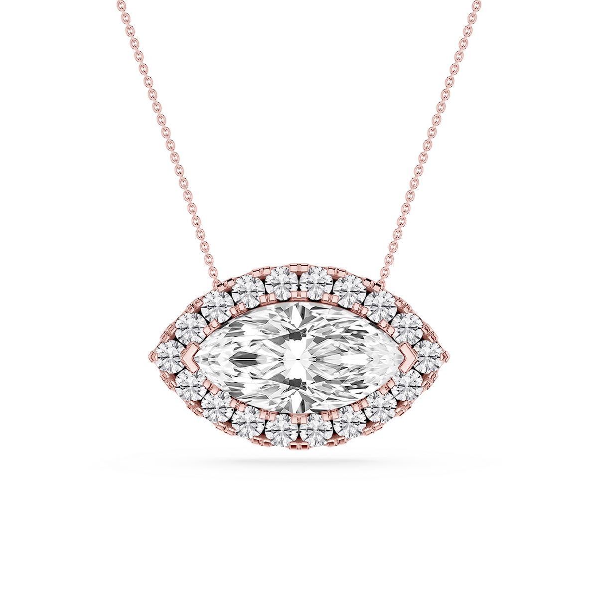 Marquise Lab Grown Diamond East West Halo Slide Pendant - 16 to 18 Inches