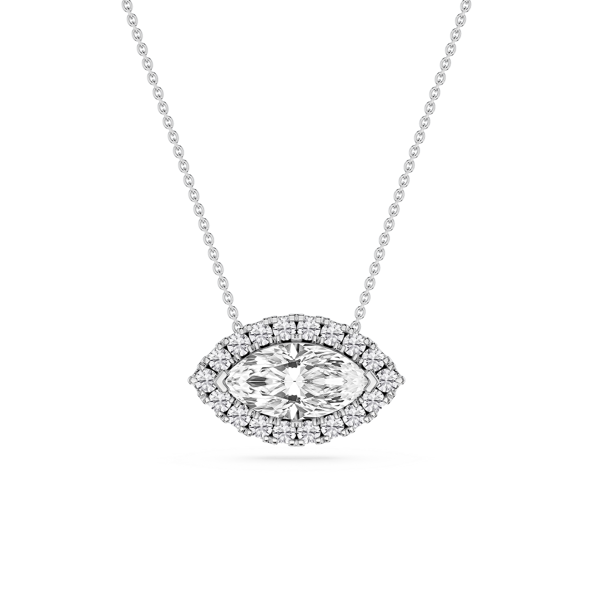 Marquise Lab Grown Diamond East West Halo Slide Pendant - 16 to 18 Inches