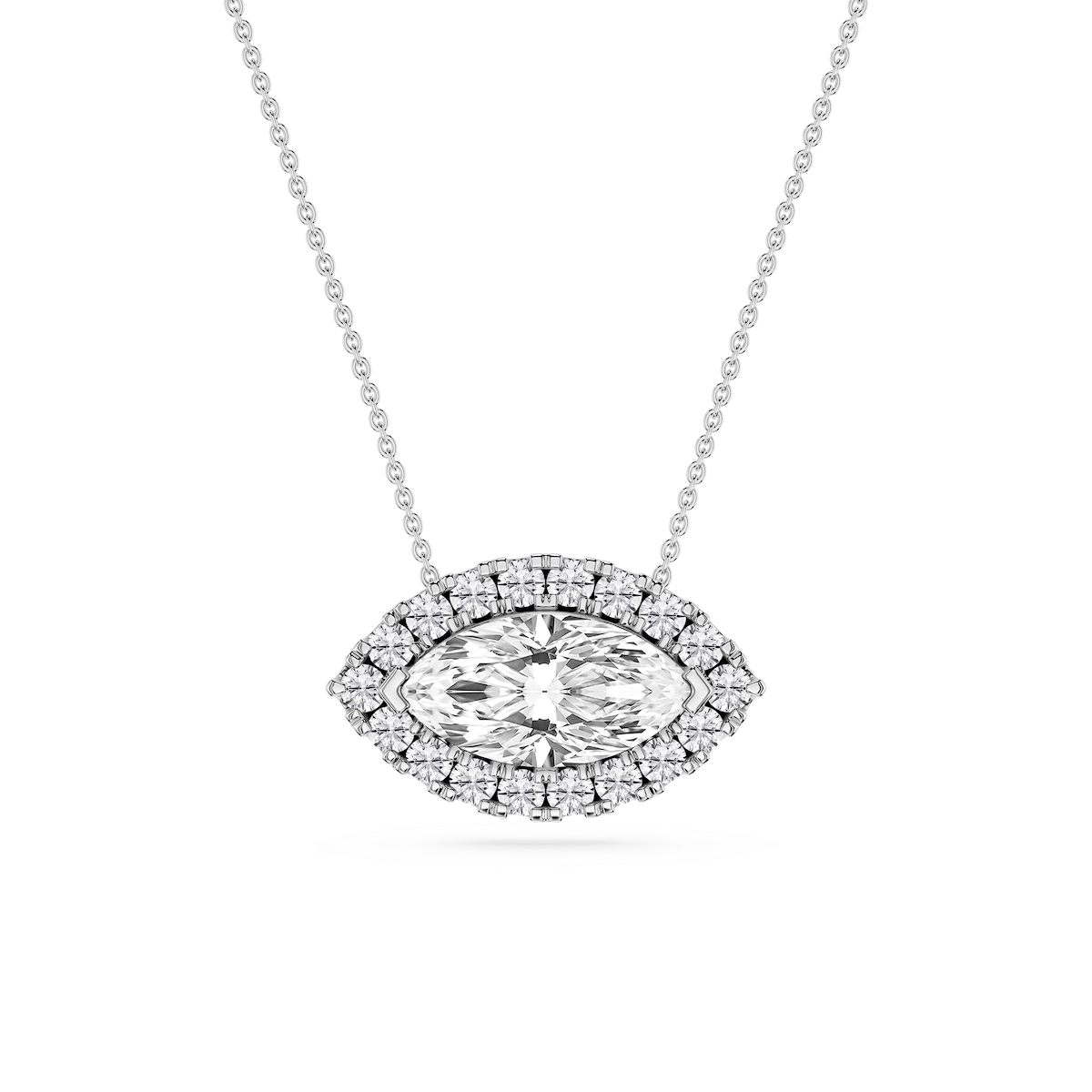 Marquise Lab Grown Diamond East West Halo Slide Pendant - 16 to 18 Inches