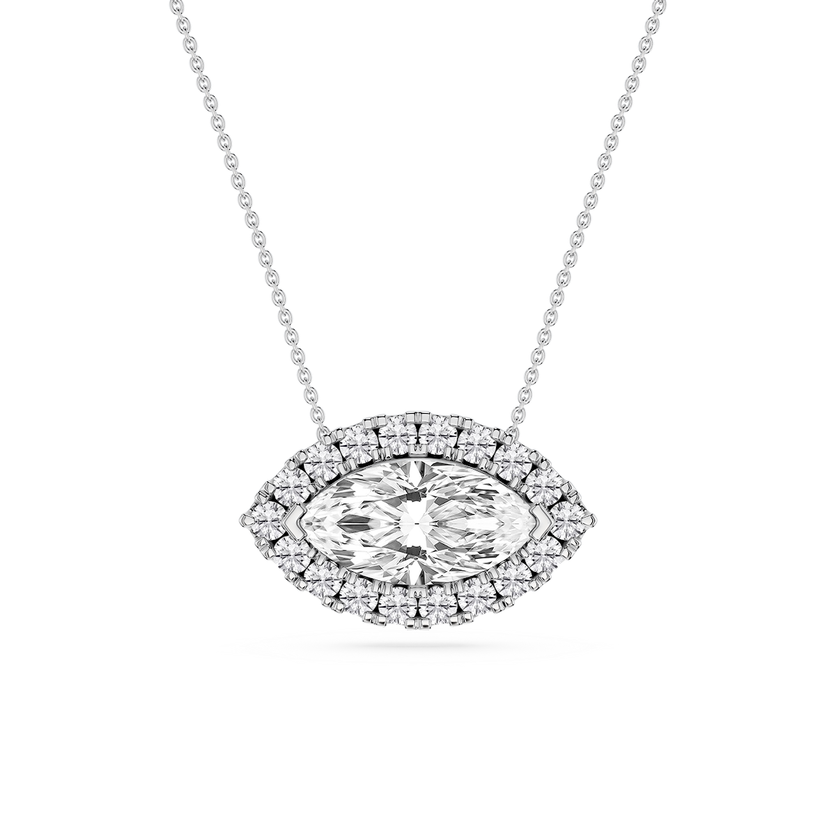 Marquise Lab Grown Diamond East West Halo Slide Pendant - 16 to 18 Inches