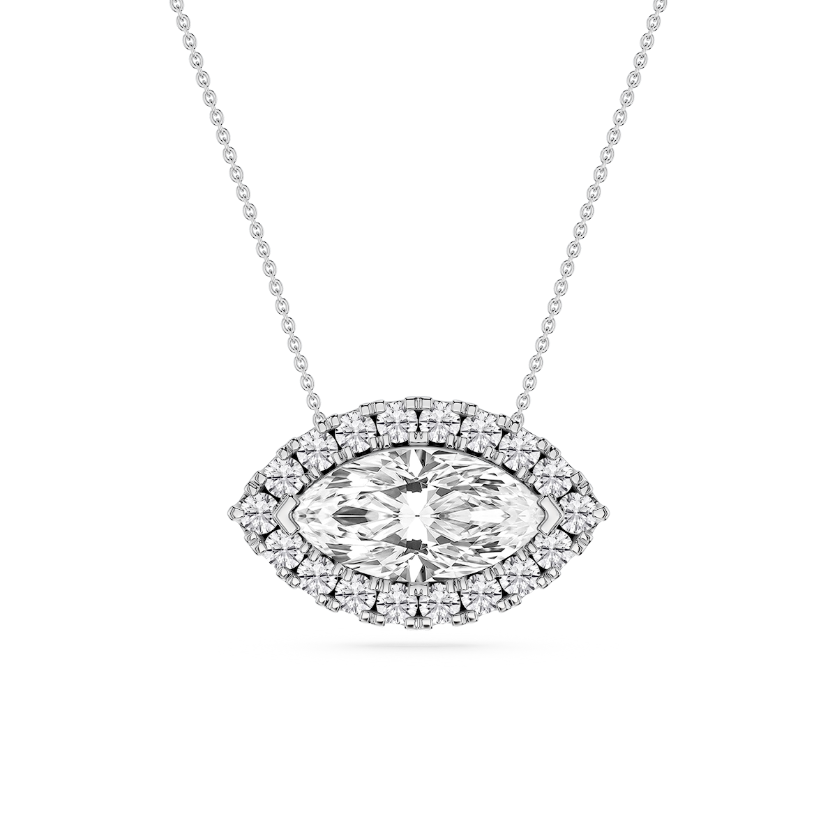 Marquise Lab Grown Diamond East West Halo Slide Pendant - 16 to 18 Inches