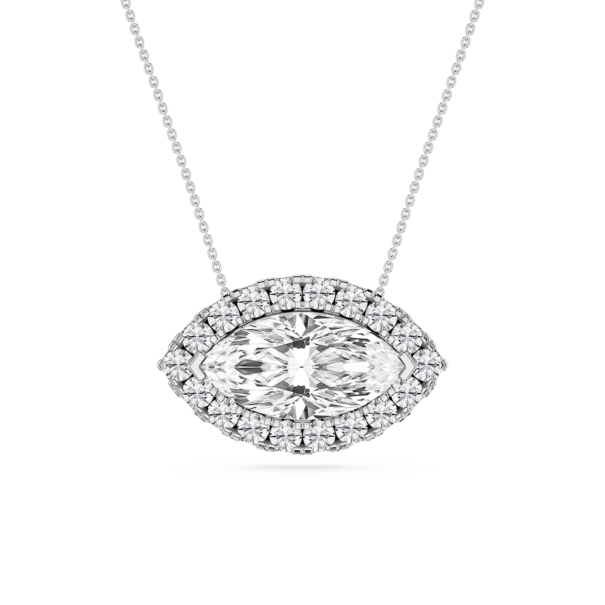 Marquise Lab Grown Diamond East West Halo Slide Pendant - 16 to 18 Inches