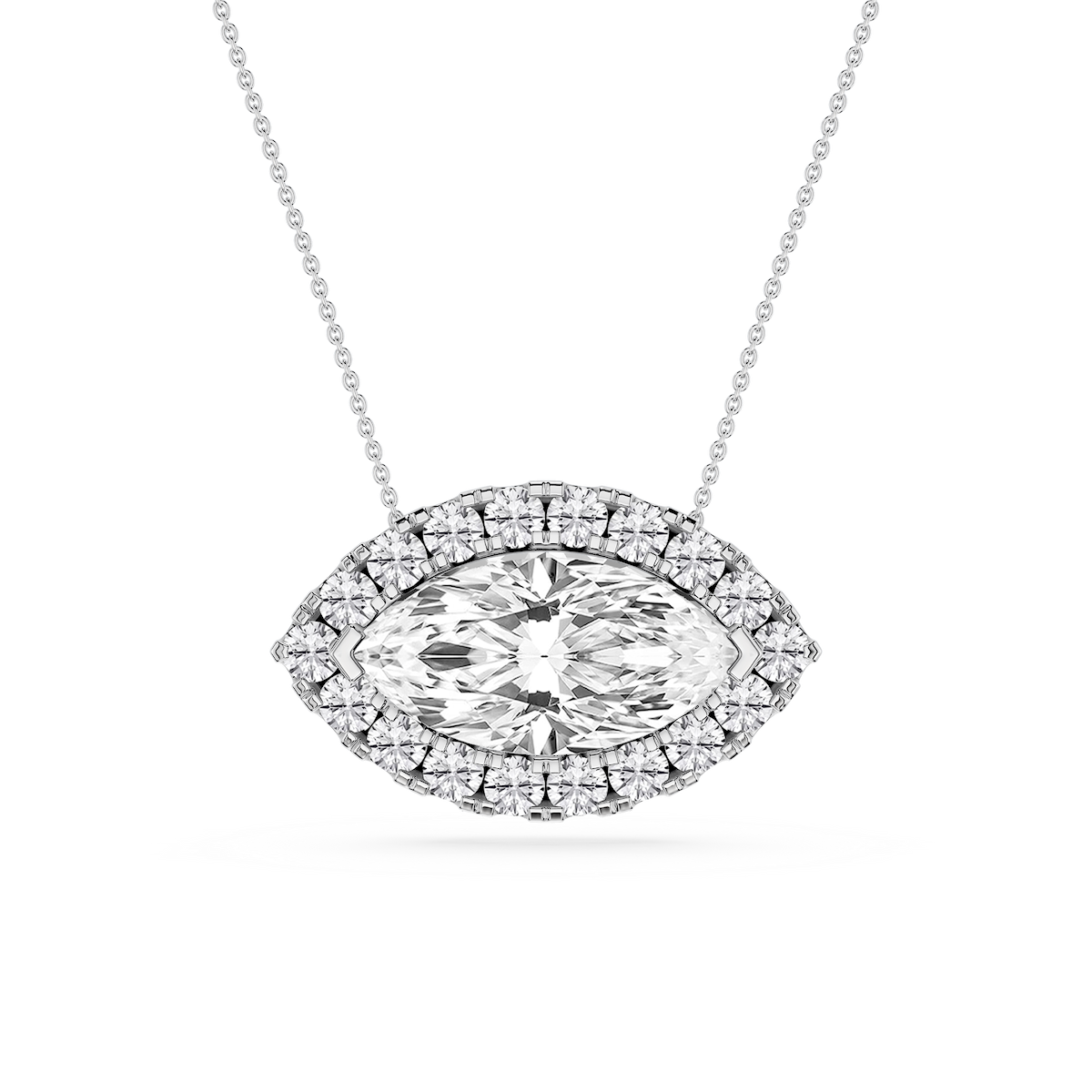 Marquise Lab Grown Diamond East West Halo Slide Pendant - 16 to 18 Inches