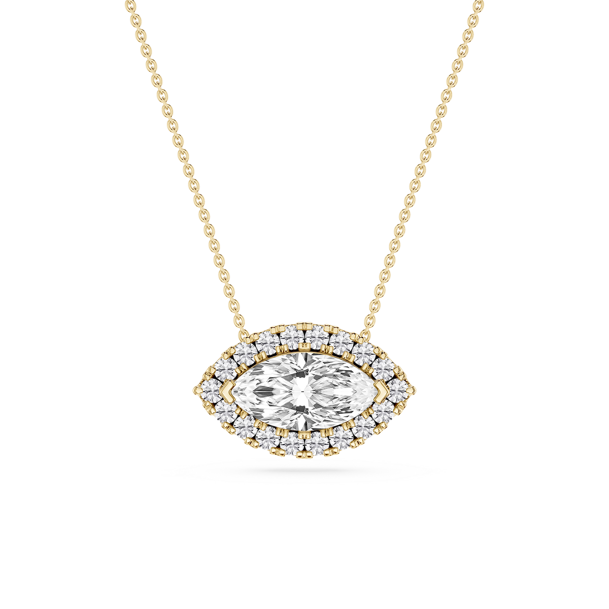 Marquise Lab Grown Diamond East West Halo Slide Pendant - 16 to 18 Inches