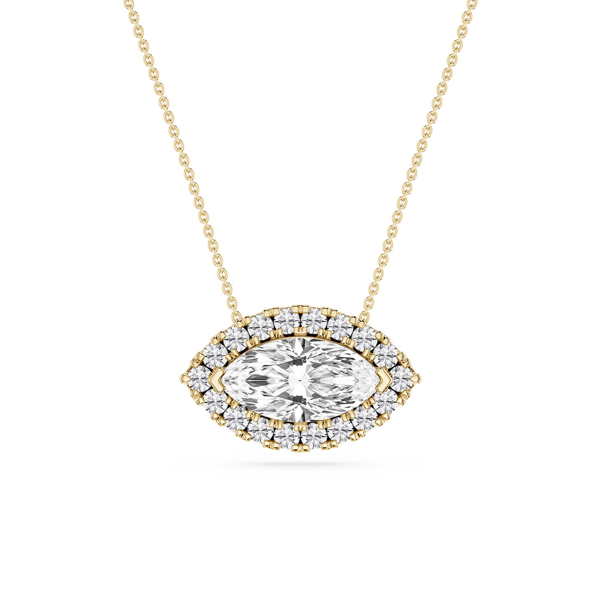 Marquise Lab Grown Diamond East West Halo Slide Pendant - 16 to 18 Inches