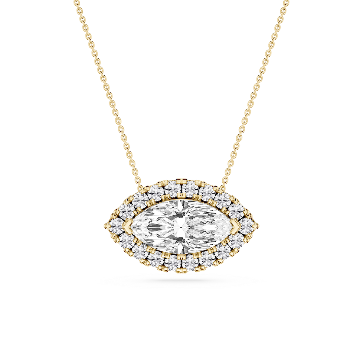 Marquise Lab Grown Diamond East West Halo Slide Pendant - 16 to 18 Inches