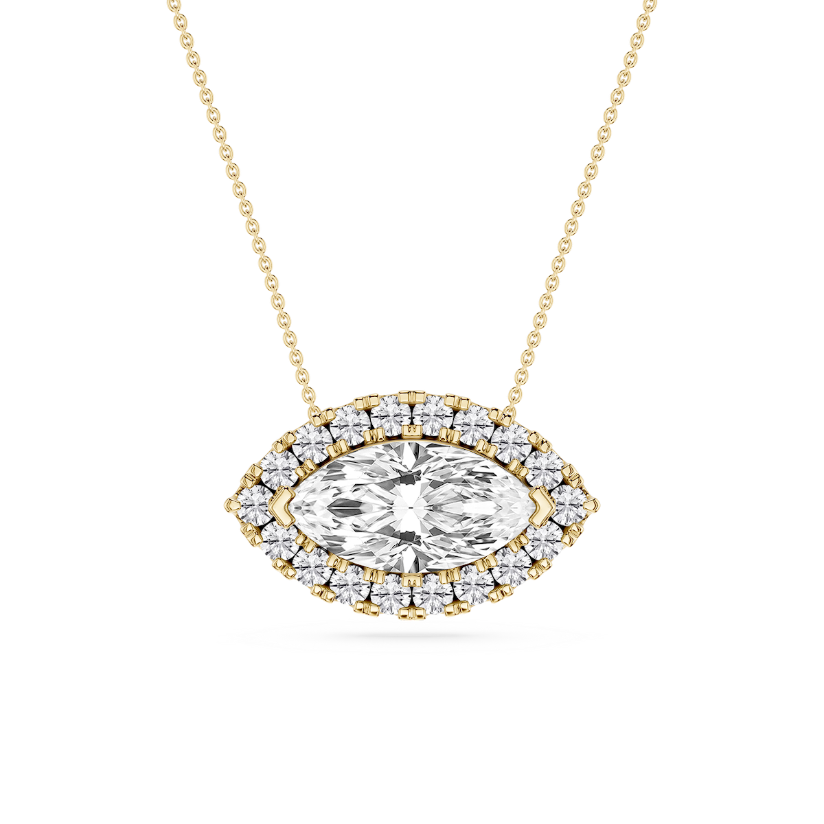 Marquise Lab Grown Diamond East West Halo Slide Pendant - 16 to 18 Inches