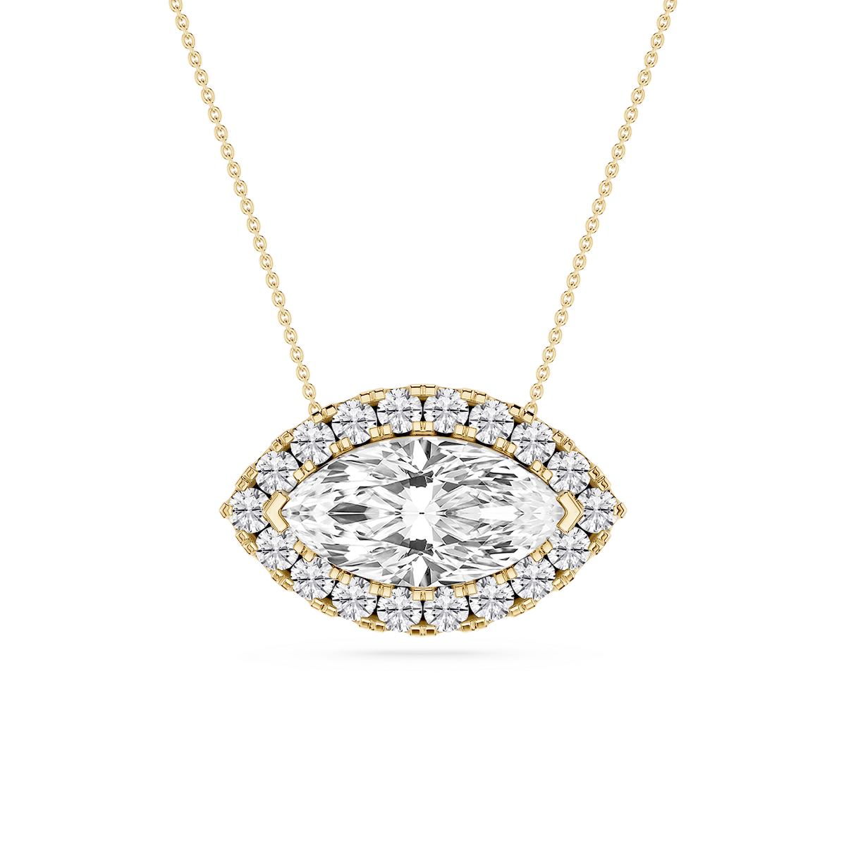 Marquise Lab Grown Diamond East West Halo Slide Pendant - 16 to 18 Inches