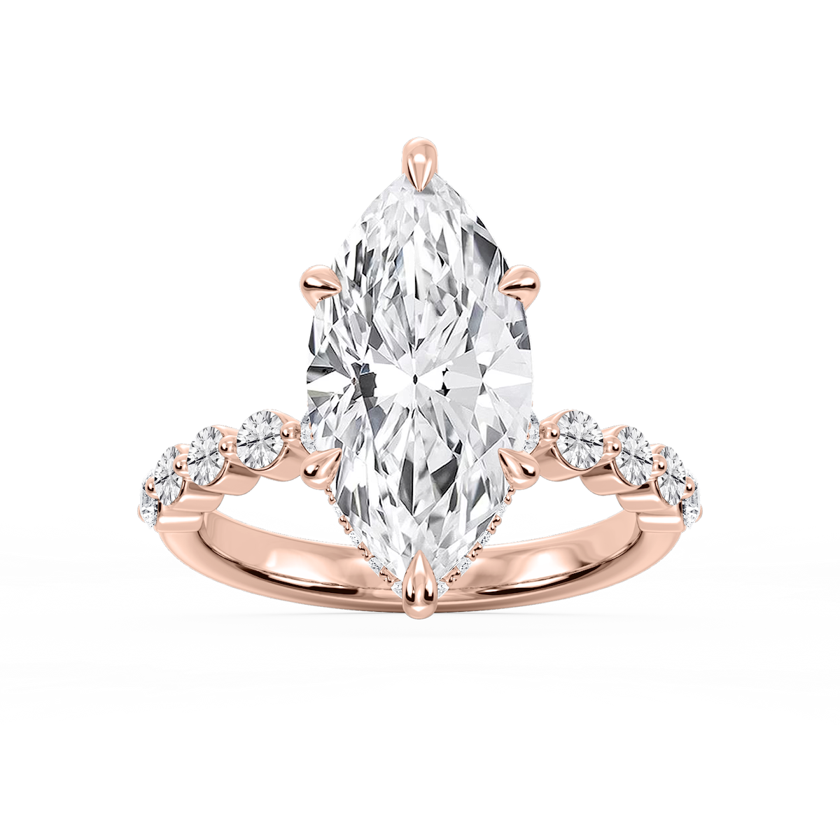 Melody Marquise Lab Grown Diamond Single Shared Prong Collar Hidden Halo Engagement Ring