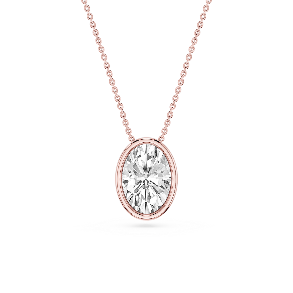 Oval Lab Grown Diamond Bezel Solitaire Slide Pendant - 16 to 18 Inches