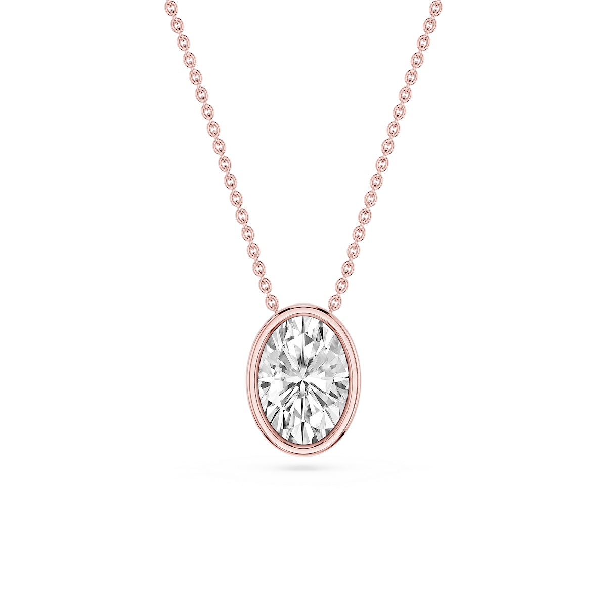 Oval Lab Grown Diamond Bezel Solitaire Slide Pendant - 16 to 18 Inches