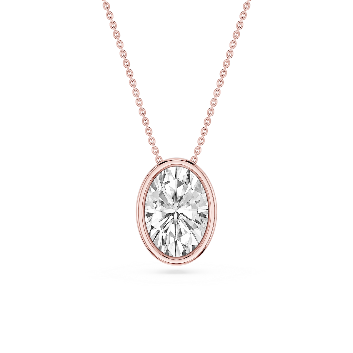 Oval Lab Grown Diamond Bezel Solitaire Slide Pendant - 16 to 18 Inches