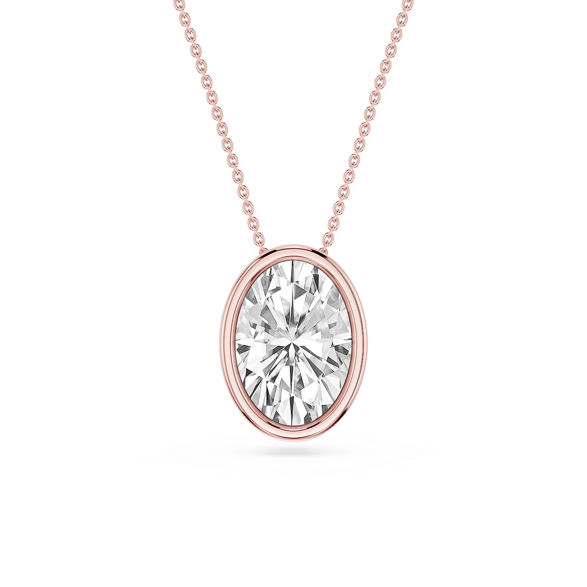 Oval Lab Grown Diamond Bezel Solitaire Slide Pendant - 16 to 18 Inches