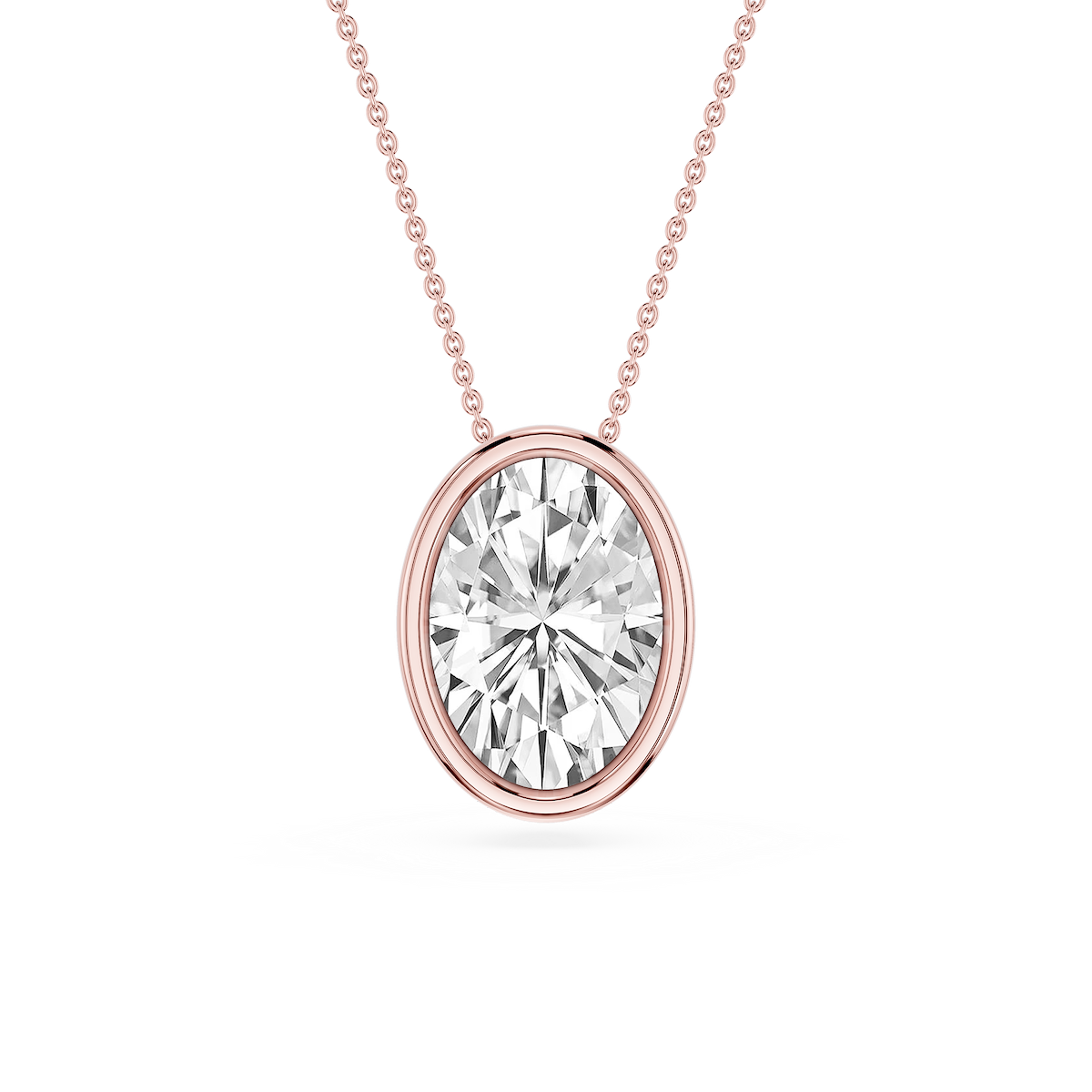 Oval Lab Grown Diamond Bezel Solitaire Slide Pendant - 16 to 18 Inches
