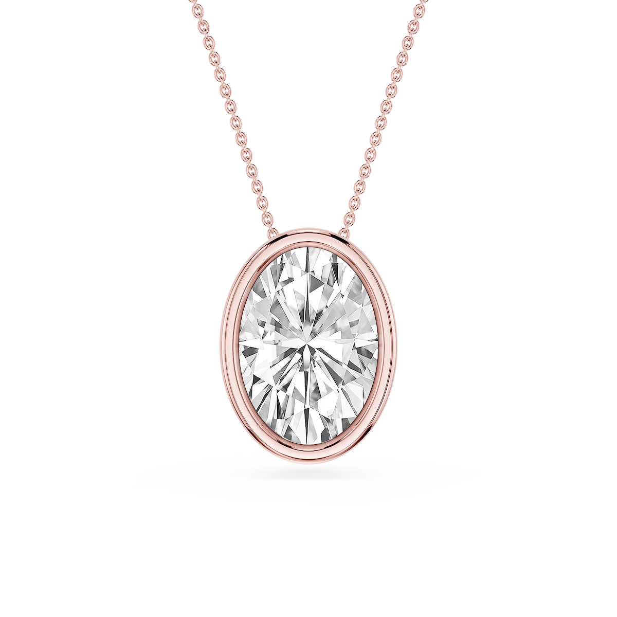 Oval Lab Grown Diamond Bezel Solitaire Slide Pendant - 16 to 18 Inches