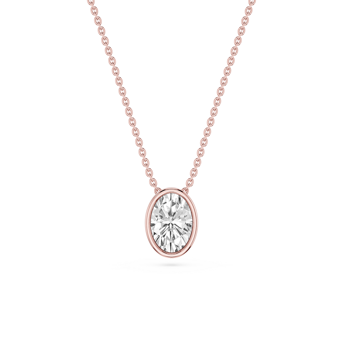 Oval Lab Grown Diamond Bezel Solitaire Slide Pendant - 16 to 18 Inches