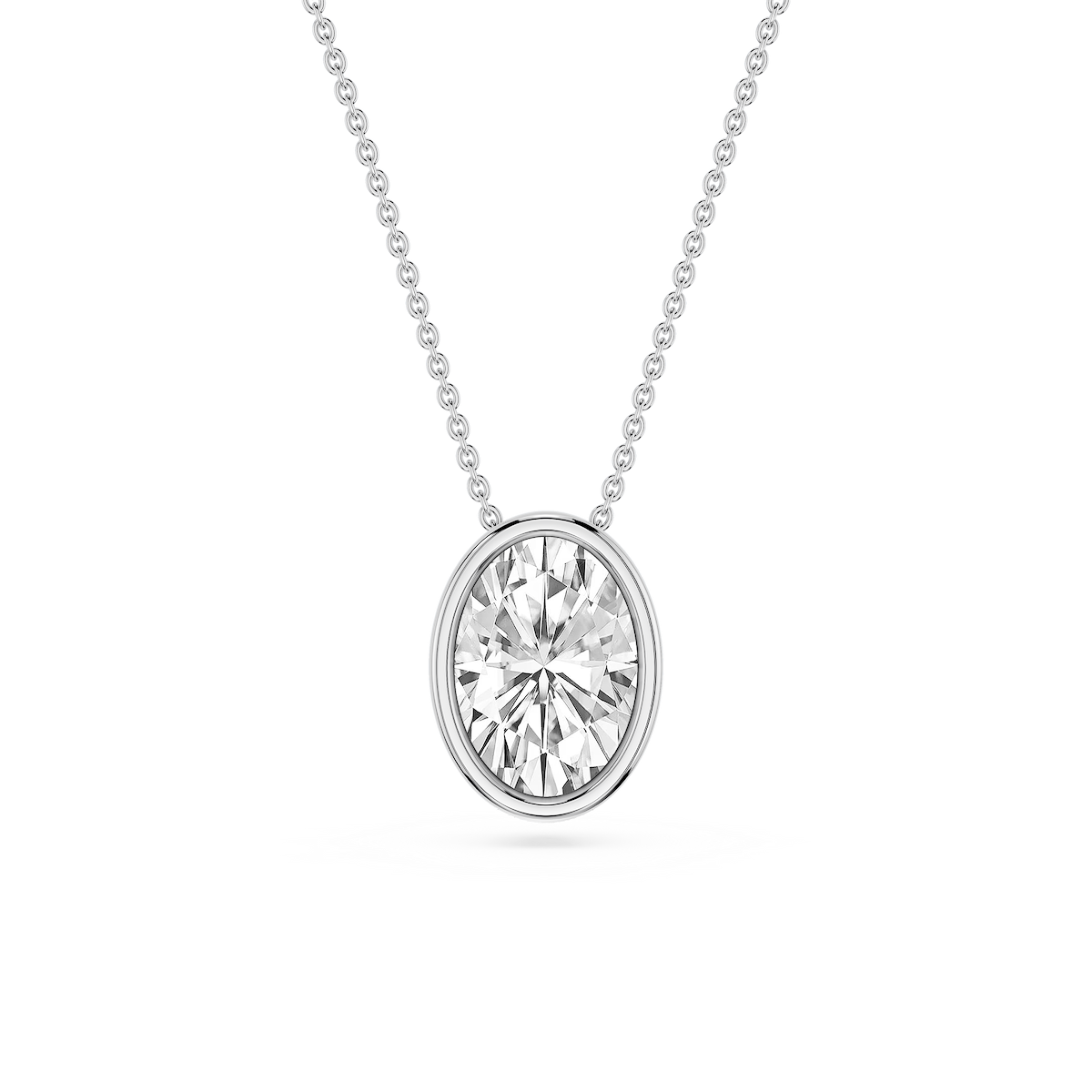 Oval Lab Grown Diamond Bezel Solitaire Slide Pendant - 16 to 18 Inches