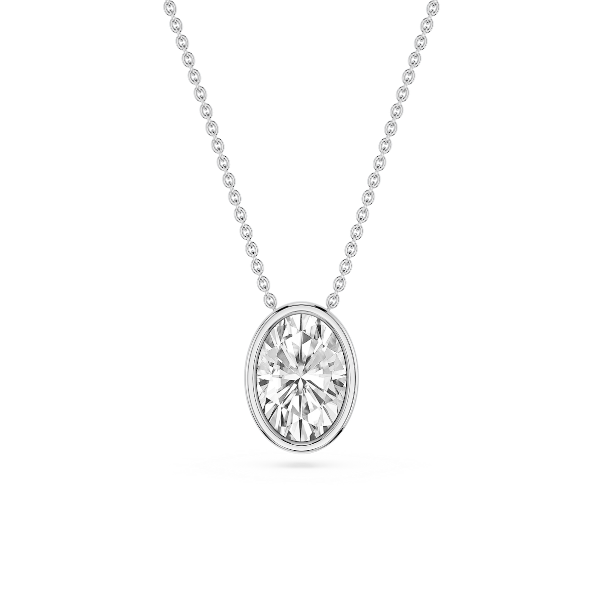 Oval Lab Grown Diamond Bezel Solitaire Slide Pendant - 16 to 18 Inches