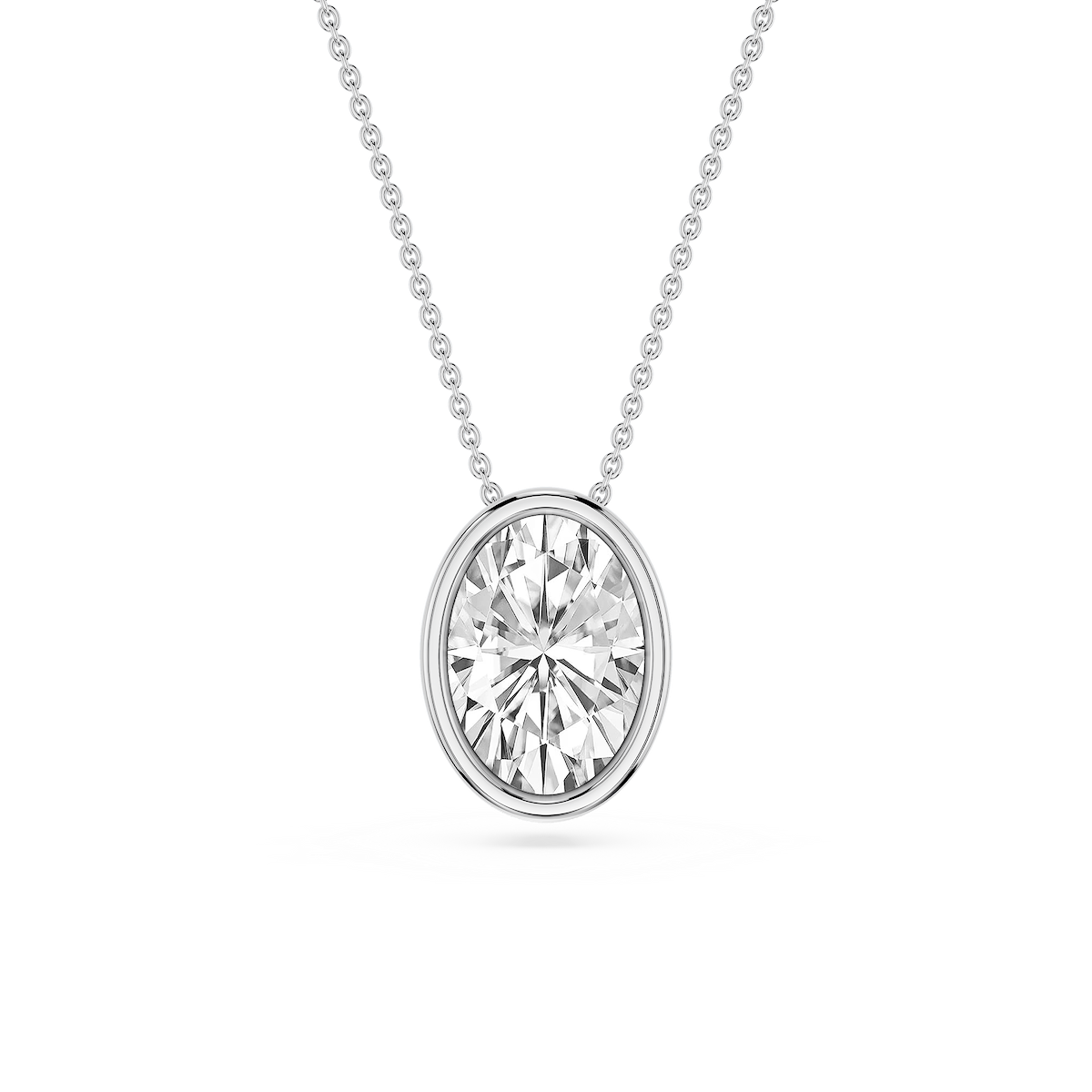 Oval Lab Grown Diamond Bezel Solitaire Slide Pendant - 16 to 18 Inches