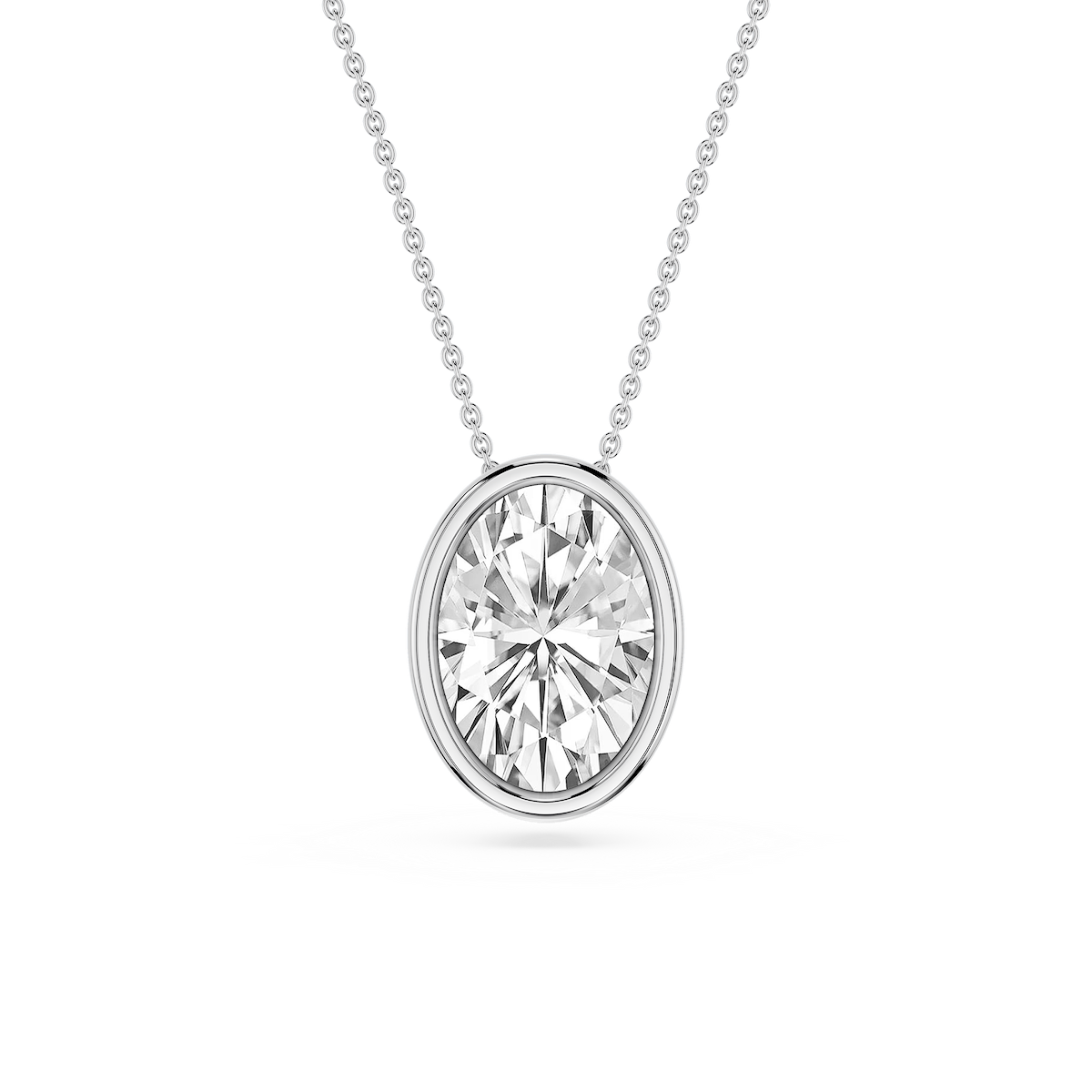 Oval Lab Grown Diamond Bezel Solitaire Slide Pendant - 16 to 18 Inches