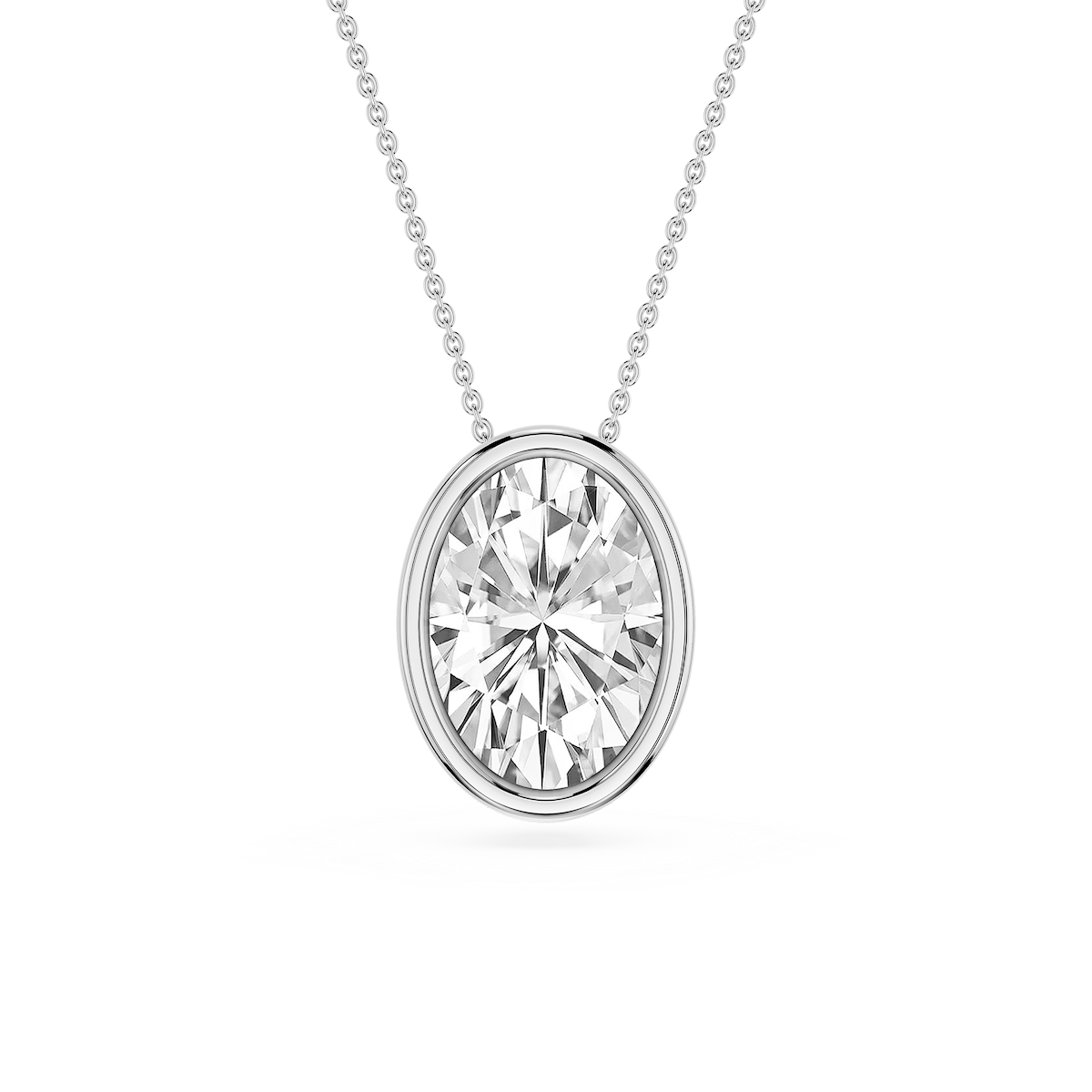 Oval Lab Grown Diamond Bezel Solitaire Slide Pendant - 16 to 18 Inches