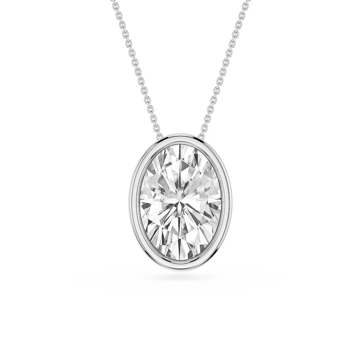 Oval Lab Grown Diamond Bezel Solitaire Slide Pendant - 16 to 18 Inches