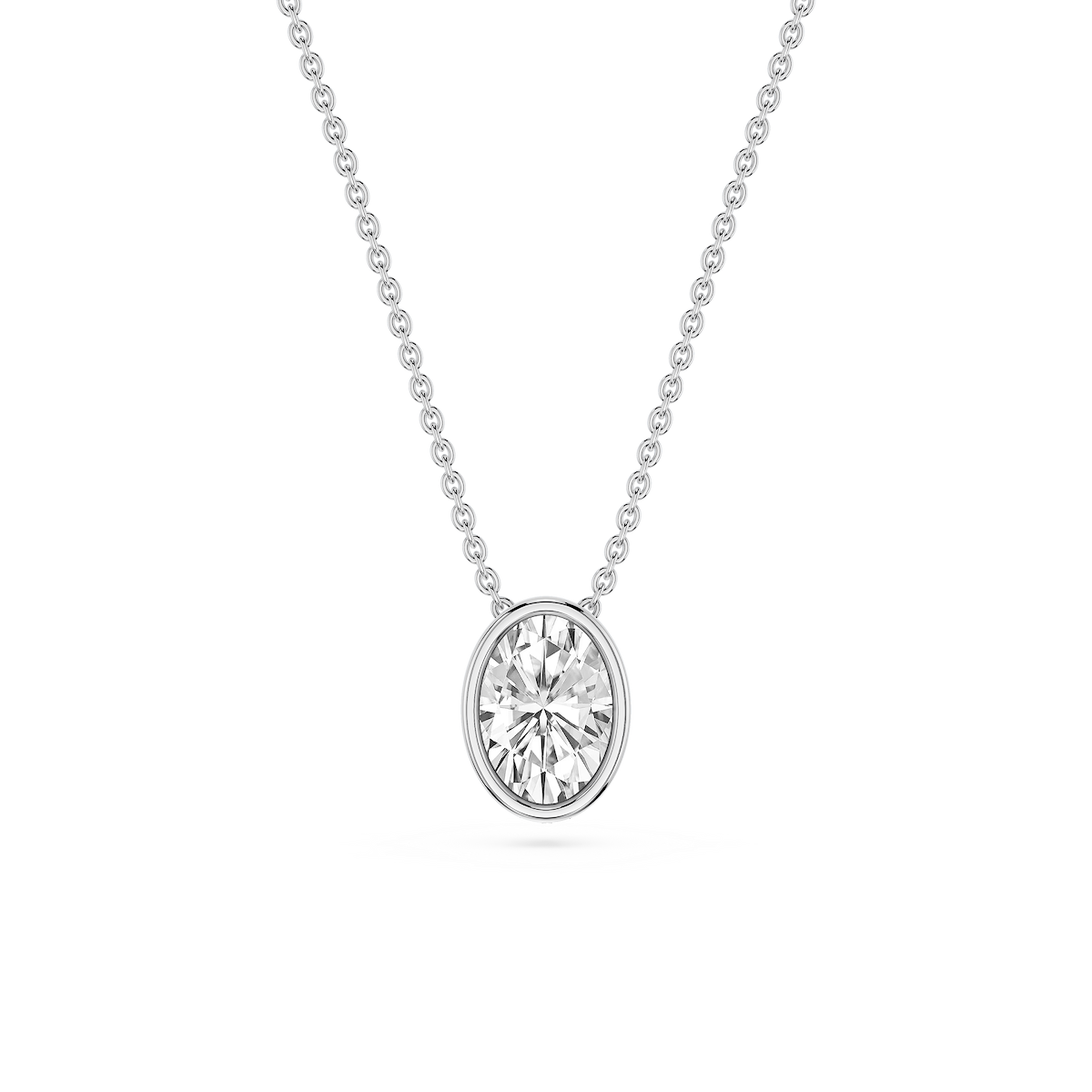 Oval Lab Grown Diamond Bezel Solitaire Slide Pendant - 16 to 18 Inches