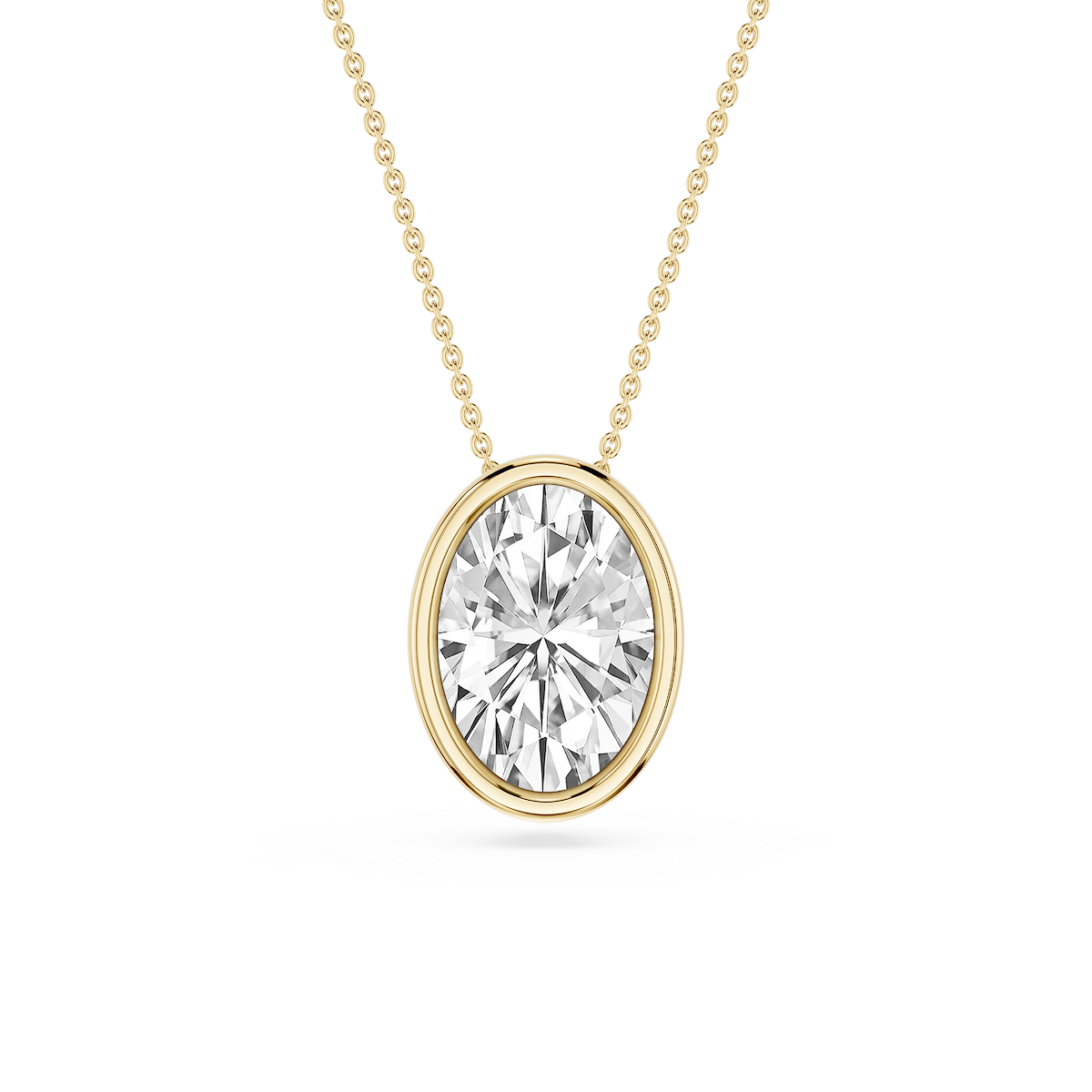 Oval Lab Grown Diamond Bezel Solitaire Slide Pendant - 16 to 18 Inches
