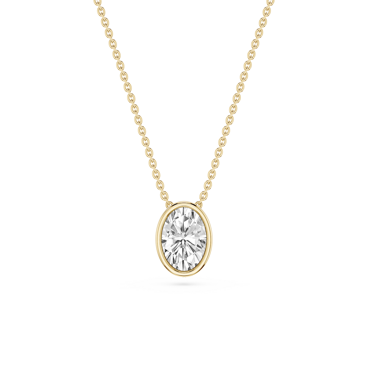 Oval Lab Grown Diamond Bezel Solitaire Slide Pendant - 16 to 18 Inches