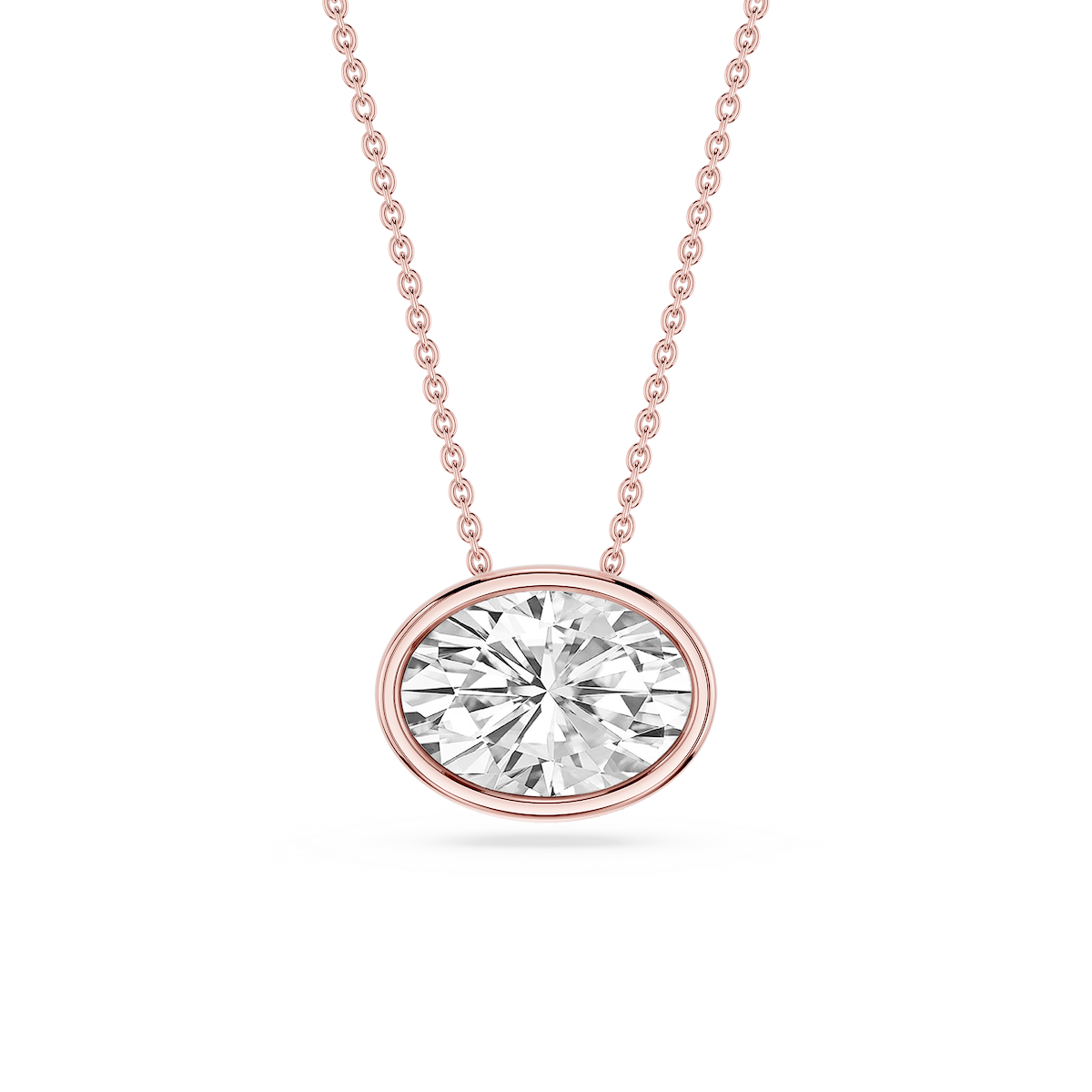 Oval Lab Grown Diamond East West Solitaire Pendant - 18 Inches