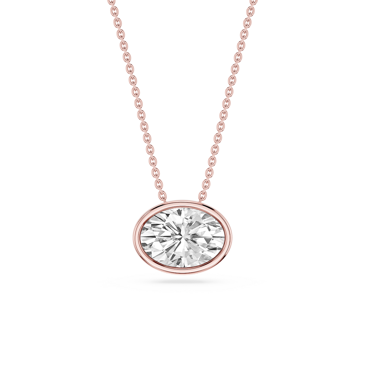 Oval Lab Grown Diamond East West Solitaire Pendant - 18 Inches