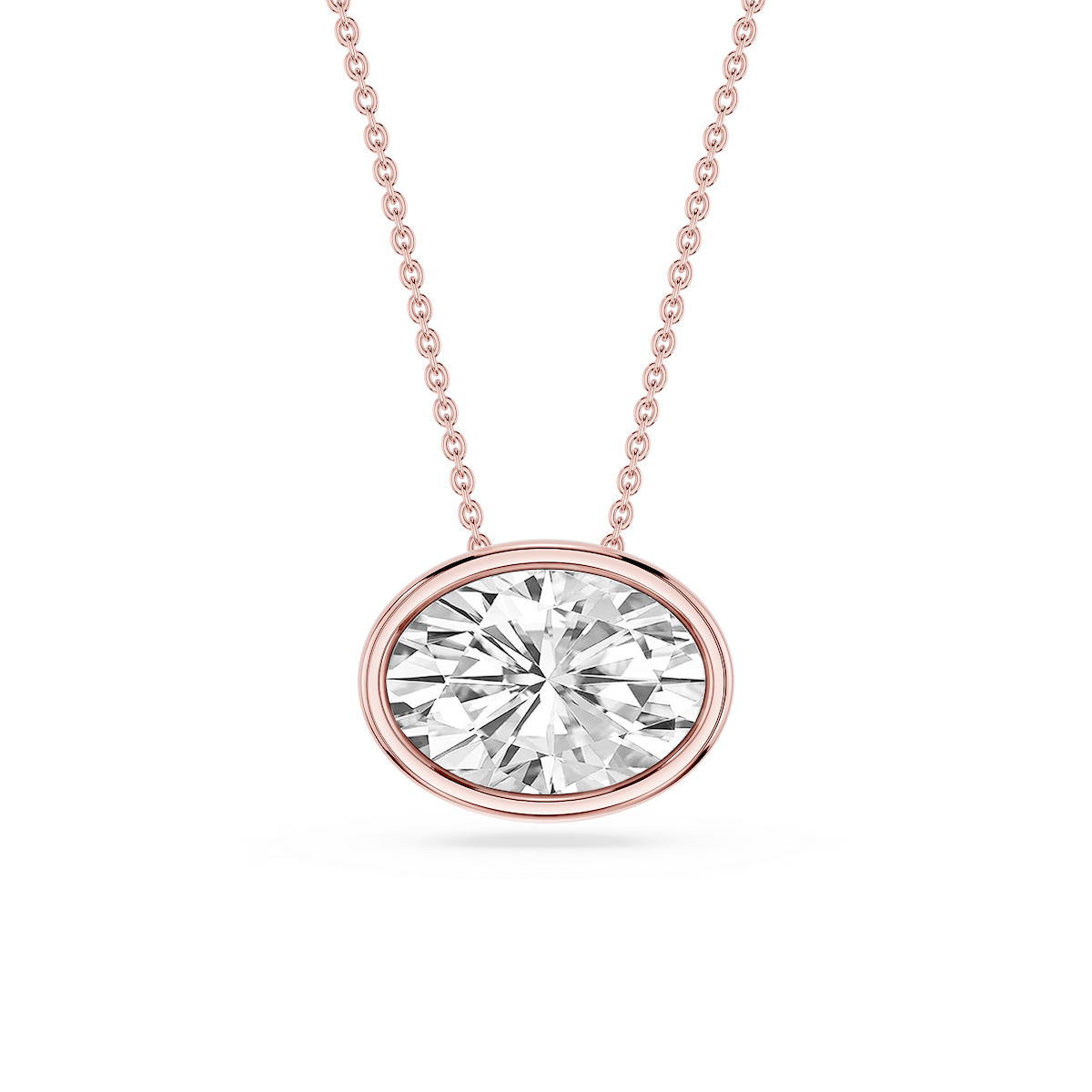 Oval Lab Grown Diamond East West Solitaire Pendant - 18 Inches