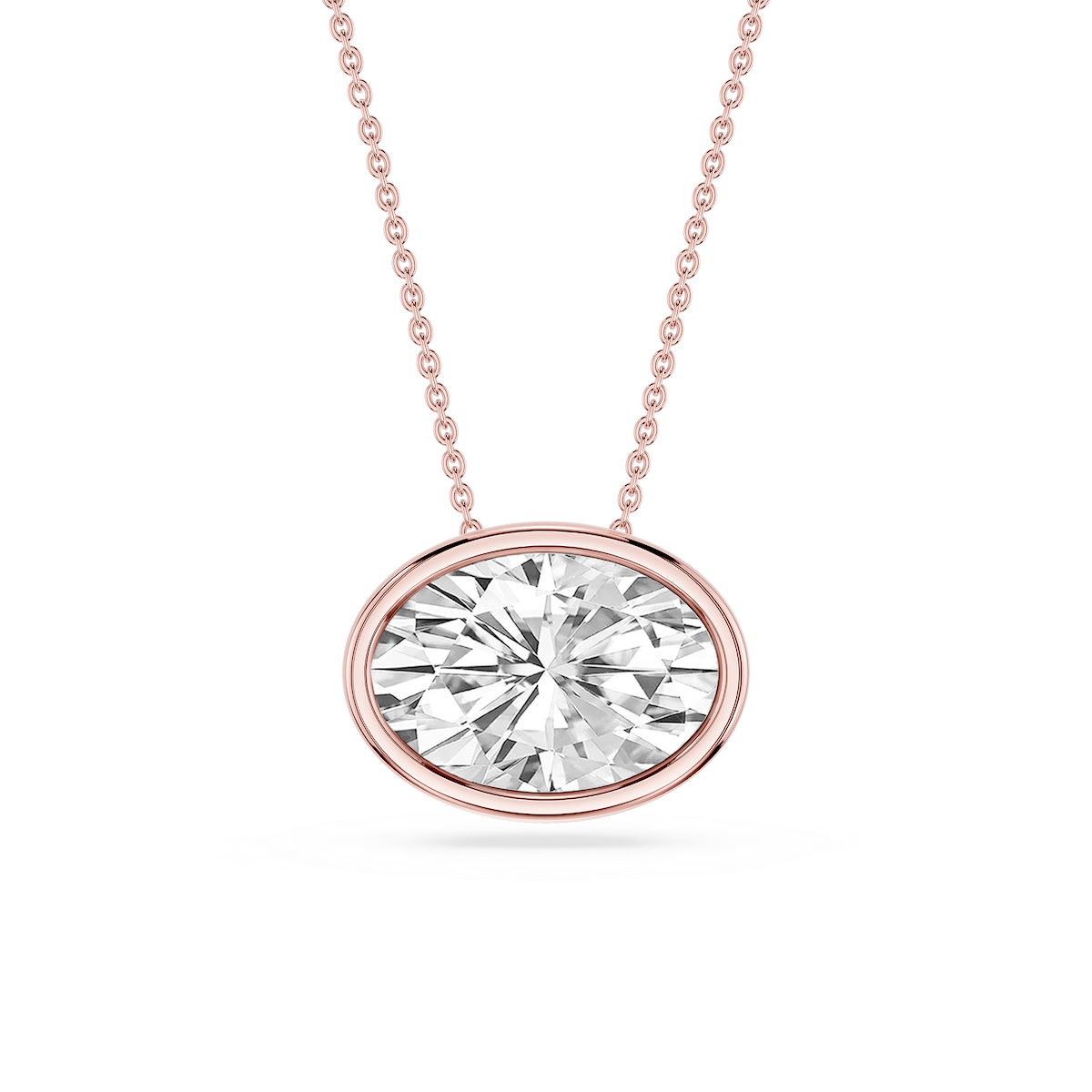 Oval Lab Grown Diamond East West Solitaire Pendant - 18 Inches