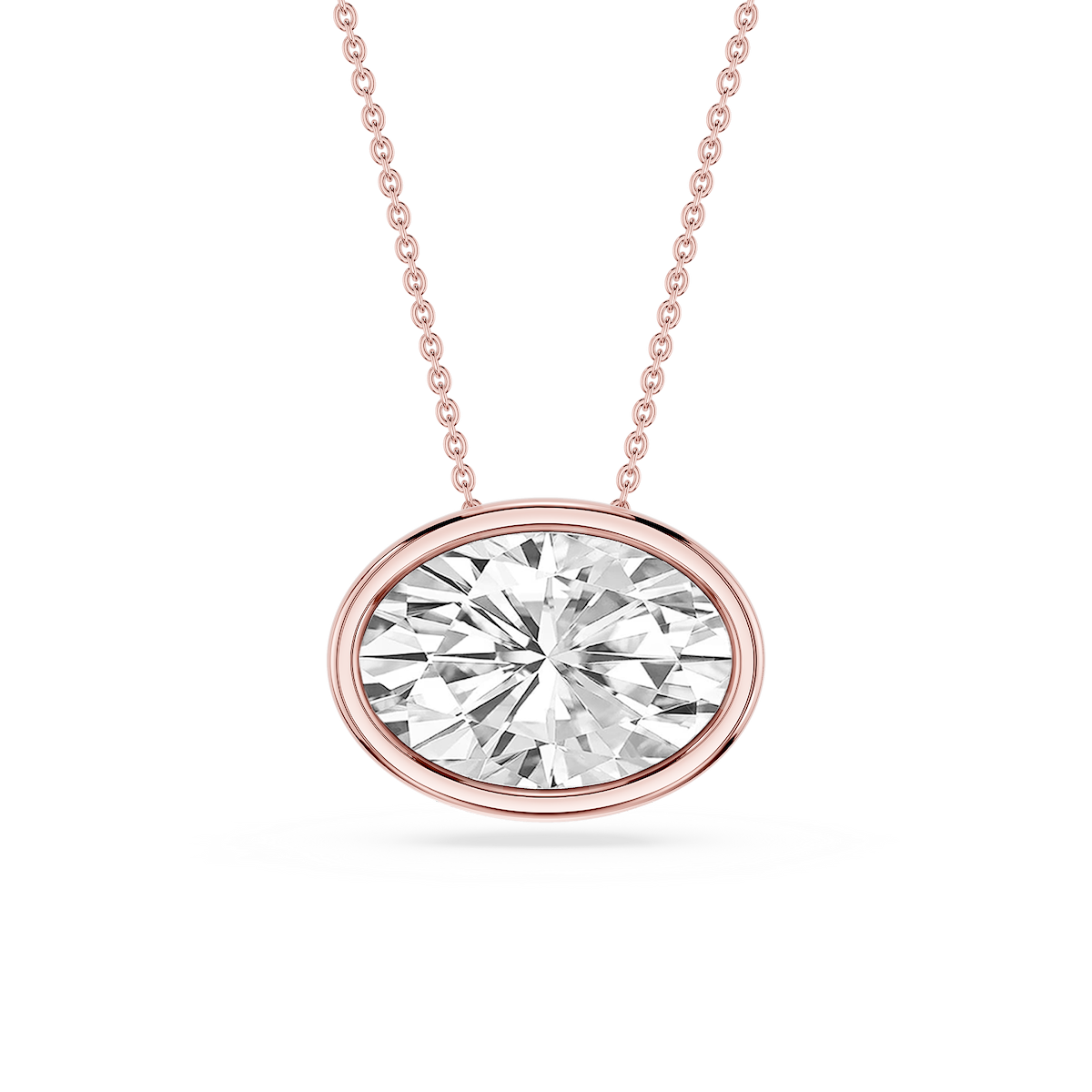 Oval Lab Grown Diamond East West Solitaire Pendant - 18 Inches