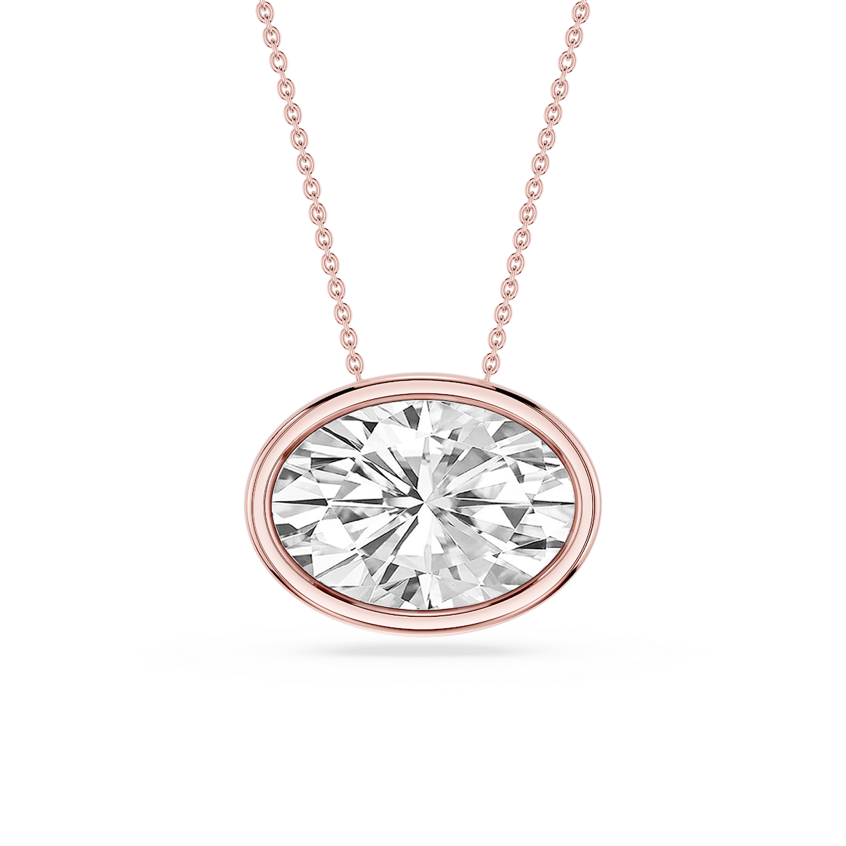 Oval Lab Grown Diamond East West Solitaire Pendant - 18 Inches