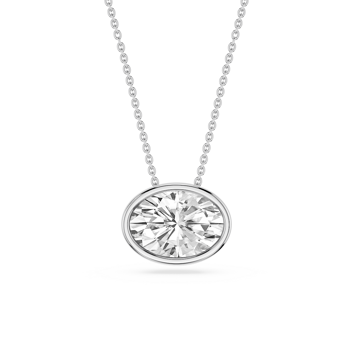 Oval Lab Grown Diamond East West Solitaire Pendant - 18 Inches